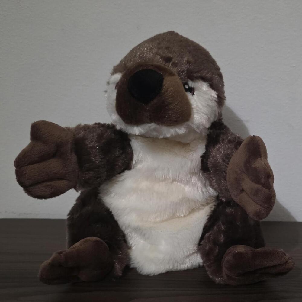 eco pals brown and white plush otter hand puppet with a cute face #plush #animal